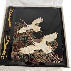 Vintage Japanese Lacquer Photo Album Flying Cranes‎ Gold